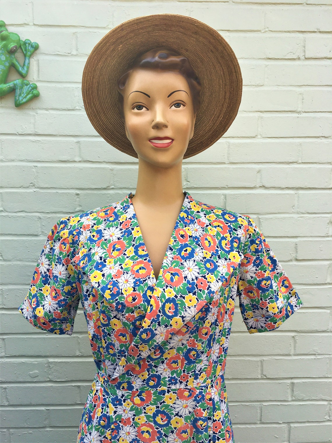 ORIGINAL 1930s /40s COTTON HOUSE Floral Print Dress Etsy