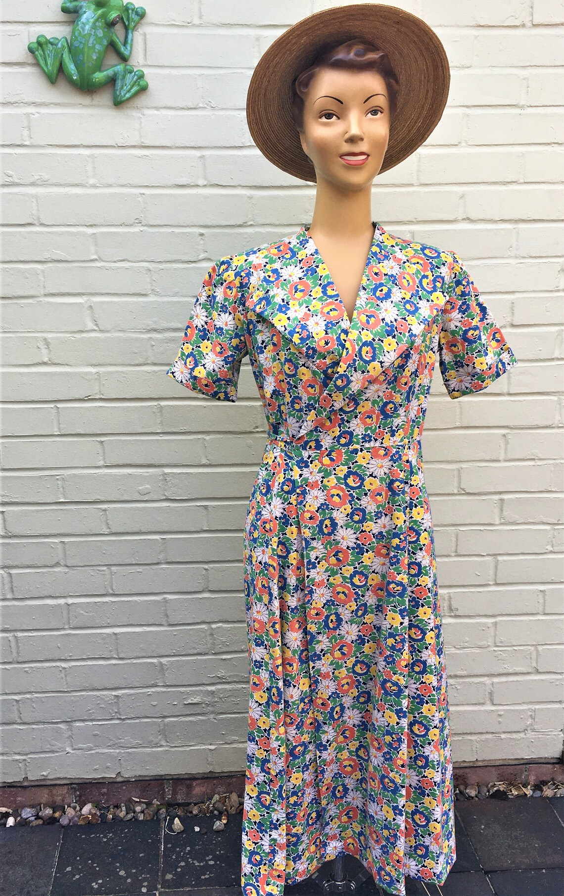 ORIGINAL 1930s /40s COTTON HOUSE Floral Print Dress Etsy