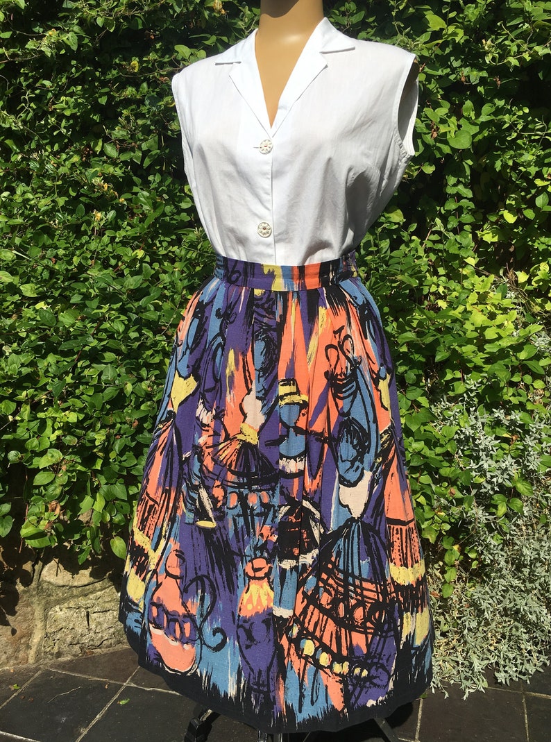 1950'S LINEN NOVELTY Skirted Ladies/ Pots Print Skirt Etsy