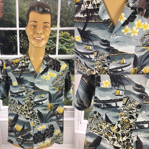 1950'S PENNEYS RAYON ALOHA Men's Hawaiian Shirt