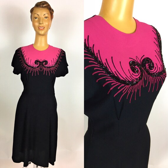 1940'S RAYON CREPE SEQUIN Dress
