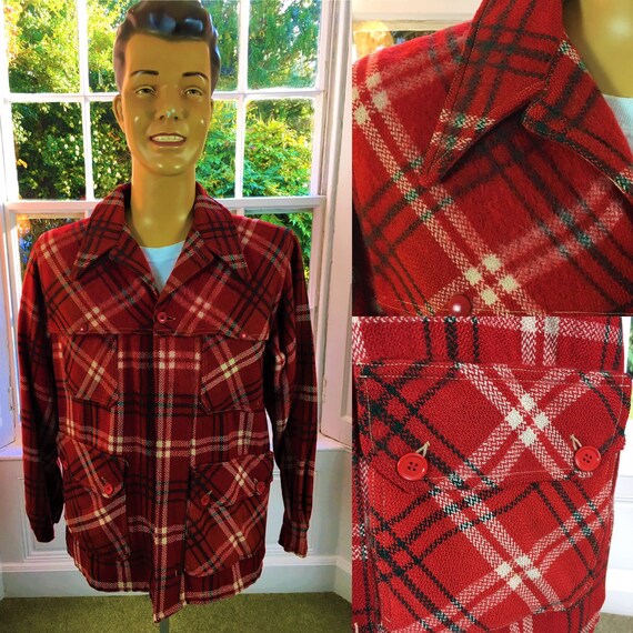 RED PLAID JACKET Wool 1940's/ 1950's Paul Bunyon