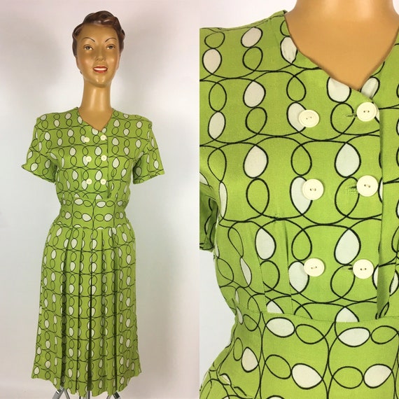 ORIGINAL 1940s/ 50s LINEN PRINT Dress