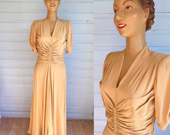 ORIGINAL MUSTARD SATIN Backed Crepe Gown Dress