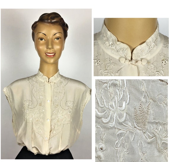 1940's/ 50's SILK EMBROIDERED BLOUSE