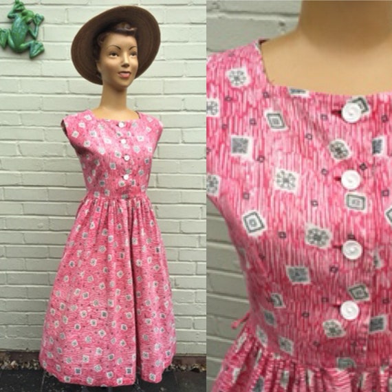 ORIGINAL 1950s NOVELTY COTTON Print Dress