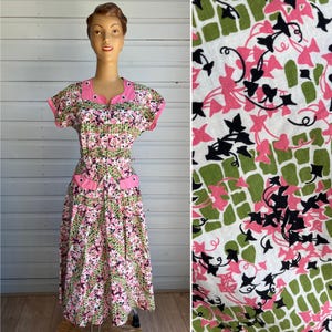 ORIGINAL COTTON 1940s/ 50s DRESS Print Floral