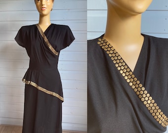 ORIGINAL 1940s TED SHORE Rayon Crepe Dress Lbd