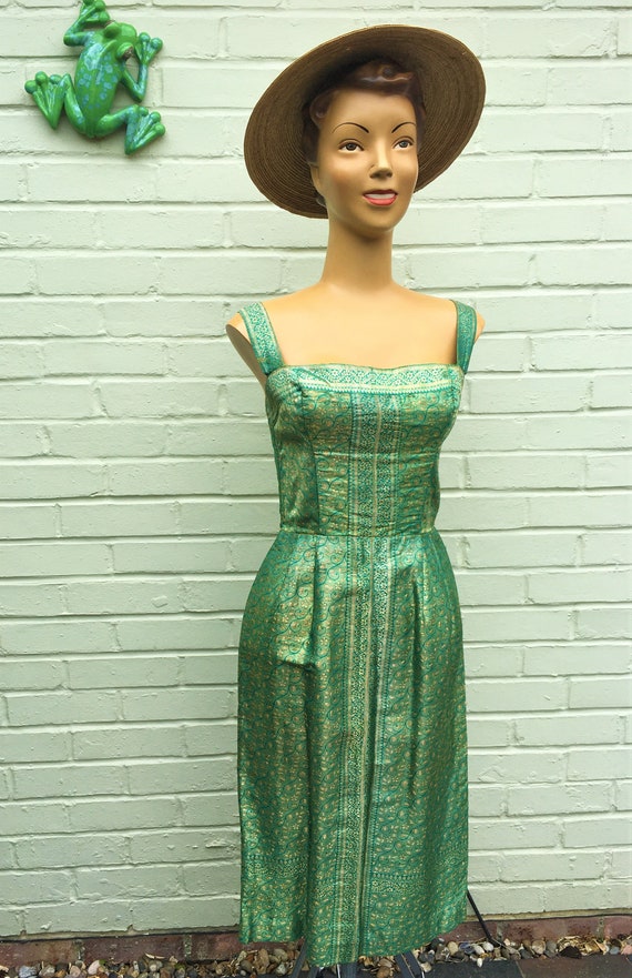 ORIGINAL 1950s ASIAN TIKI Wiggle Dress Xs - image 2