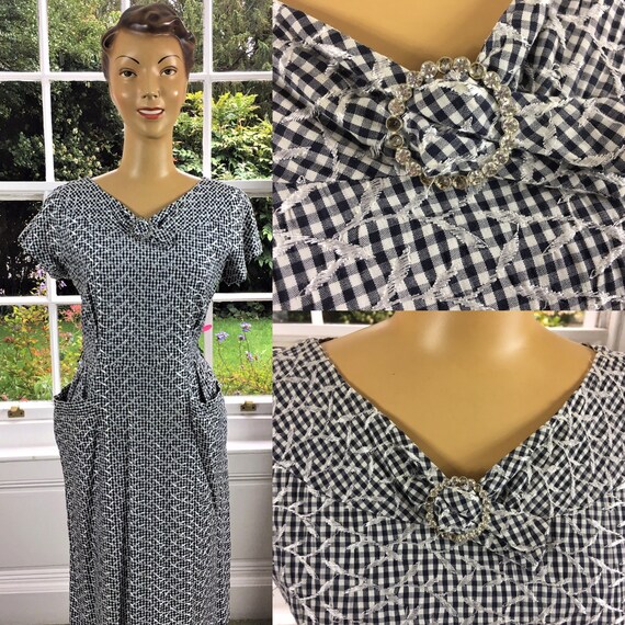 1950's COTTON BRODERIE GINGHAM Dress