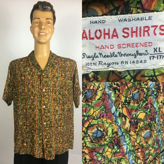 ORIGINAL 1950's 1960's ALOHA Shirt Rayon Hawaiian