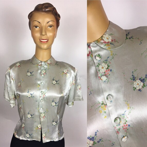 1930's/ 40's SILK BLOUSE FLORAL