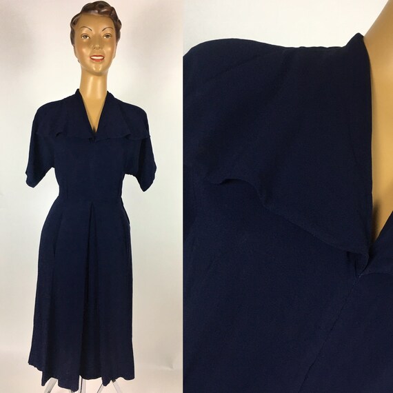 ORIGINAL 1940s RAYON NAVY Dress