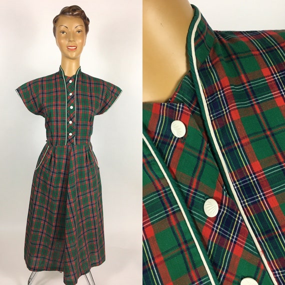 1940's/ 1950's COTTON PLAID DRESS Penney's - image 1