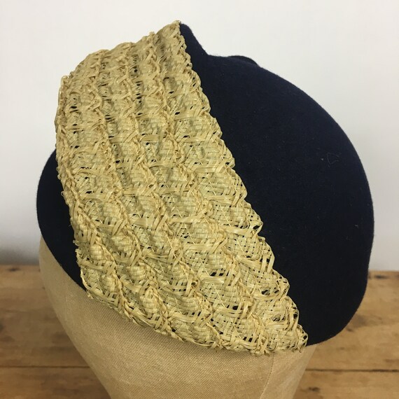 1940's/ 50's FELT & STRAW HAT Navy Blue - image 5