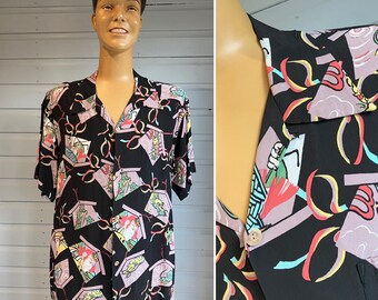 SUN SURF CREPE Rayon Aloha Shirt 'Kabuki Make Up' Size Extra Large xl