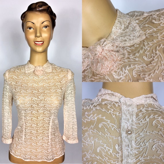 1940's STRETCH EMBROIDERED Blouse XS Bernella