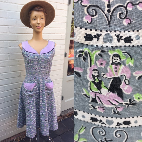 1940s/ 50s NOVELTY PRINT LORALYN Cotton Dress