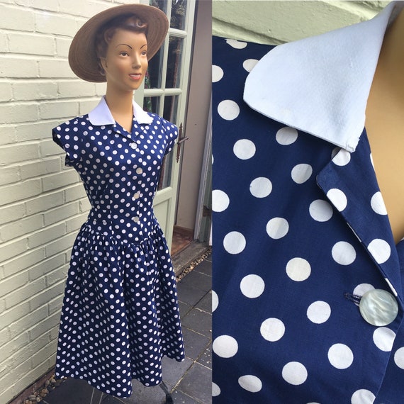 1950s COTTON SPOT PRINT Dress - image 1