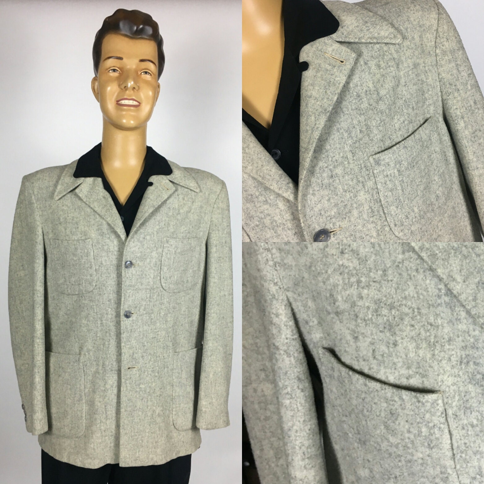 Image of Original 1940's 1950's Hollywood Grey Fleck Wool Jacket