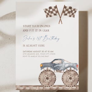 Editable Monster Truck Birthday Invitation | Minimalist Off-Road Party Invite | Any Age Monster Jam Theme | Instant Download