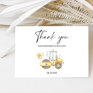 Bau Autos Babyparty Dankeskarte, bearbeitbare Babyparty Kartenvorlage, digitaler Download druckbare Datei