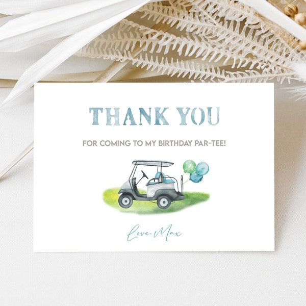 Editable Golf Theme Thank you card, Hole In One Boy First Birthday Party, Golf Par-tee Thank you note template, Golf Master Decor