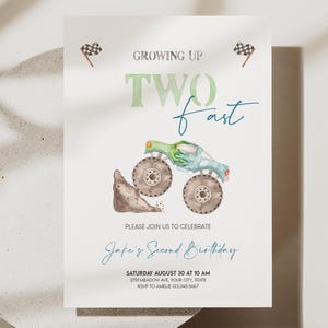 Monster Truck 2nd Birthday Invitation: Two Fast Party (Digital Download)