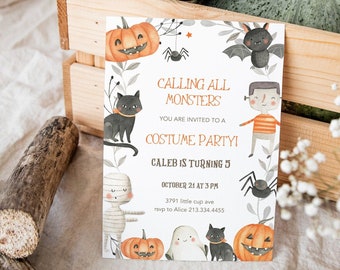 Invitation de fête d'anniversaire de Halloween | Invitation d'anniversaire appelant tous les monstres modifiable | Invitation d'Halloween | Invitation effrayante