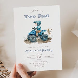 Faire-part d'anniversaire Grandir TWO Fast ATV - Invitation de fête d'anniversaire de 2e anniversaire de quad modifiable - Thème motocross garçon imprimable - Télécharger