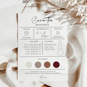 Editable Bridesmaid Proposal & Info Card | Modern Minimalist Bridal Party Template | Bridesmaid Infographic, Digital Download