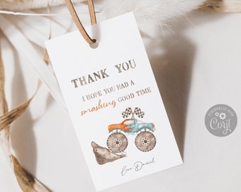 Editable Monster Truck Birthday Favor Tags: Thank You Design (INSTANT DOWNLOAD)