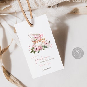 Bearbeitbare Teetassen Favor Tags | Druckbare Danke tags | Teetassen Floral Pfirsich Geburtstag einladen | Digitaler Download