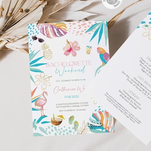 Editable Tropical Bachelorette Invitation, Poolside Resort Weekend Itinerary, Beach Bachelorette Party Template, Digital Download