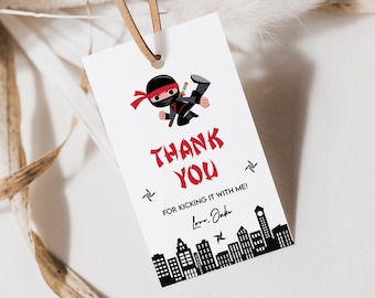 Ninja Birthday Favor Tag: Editable Samurai Thank You (Digital Download)