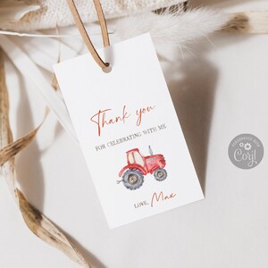 Red Tractor Thank You Tags: Farm Birthday Party Favors (Digital Download)