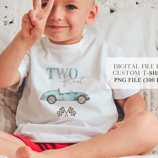 TWO FAST Race Car PNG Cut file, Sublimation, Print file, Blue Race Car 2nd Birthday Boy Shirt, Birthday Racing Party, Custom T-shirts