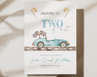 Retro Race Car Birthday Invitation: Two Fast Template (INSTANT DOWNLOAD)