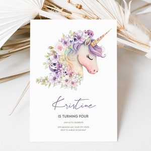 Bearbeitbare Einhorn-Geburtstagseinladung, magisches Einhorn-Partymädchen für jedes Alter Geburtstagseinladungsvorlage, druckbarer digitaler Download