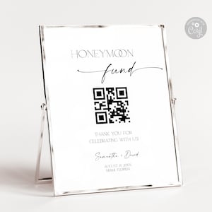 Honeymoon Fund QR Code Sign | Wedding Honeymoon Fund Sign | Venmo Zelle QR Code Modern Wedding Sign | Modern Wedding | Editable Template