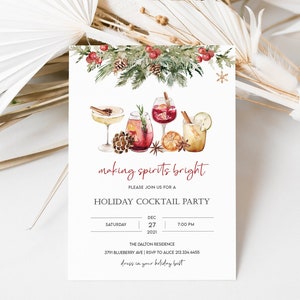 Bewerkbare uitnodiging voor cocktailparty voor de feestdagen: feestelijk kerstontwerp (bewerken in Corjl)