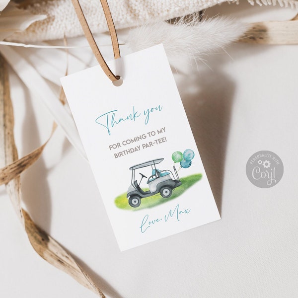 Editable Golf Favor Tags Golf Thank You Par-tee Tags Golfing Birthday Hole in One 1st Birthday Boy Gift Tag Download Corjl Template