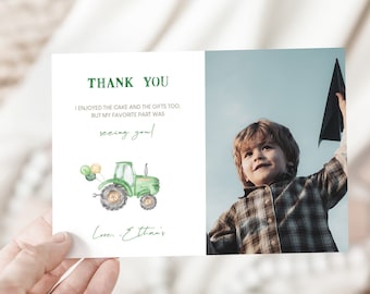 Green Tractor Thank You Card with Photo: Farm Theme (Digital Download)
