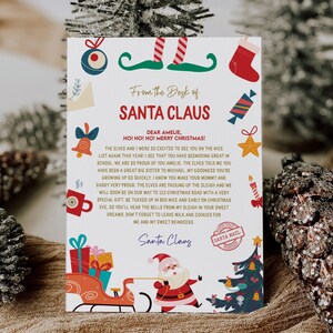Carta personalizada y editable para Papá Noel / Carta para Nochebuena del Polo Norte / Plantilla imprimible desde el escritorio de Papá Noel
