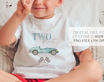 Two Fast Race Car 2nd Birthday PNG: Blue Car Shirt (Digital Download)