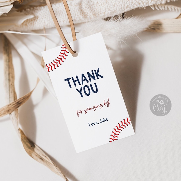 Editable Baseball Favor Tag | Sport Theme Thank You Tags | Printable Baseball Cap Birthday Gift Tag | Digital Download