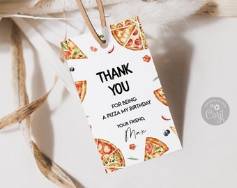 Pizza-Geburtstags-Geschenkanhänger, bearbeitbarer Dankeschön-Tag, druckbare Pizza-Party-Geschenkanhänger-Vorlage, digitaler Download