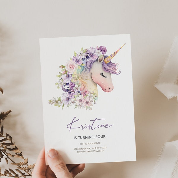 Editable Unicorn Birthday Invitation, Magical Floral Unicorn Party Girl Any Age Birthday Invite Template, Printable Digital Download