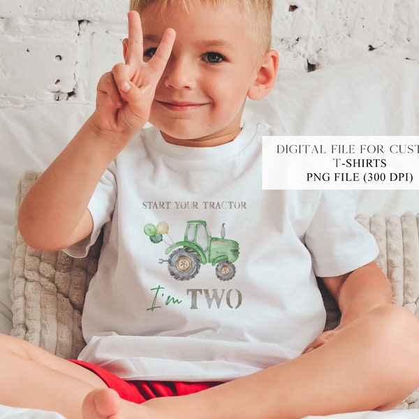 Green Tractor T-shirt PNG Cut file, Sublimation Print file, Birthday Balloons 2nd Birthday Boy Shirt, Birthday Racing Party, Custom T-shirts