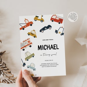 Car Themed Transportation Birthday Invitation, Editable Cute City Cars Birthday Invite Template, City Cars Invite Template, Instant Download